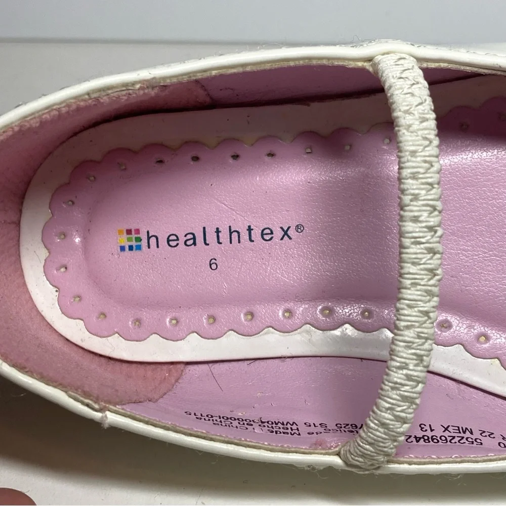 🌺 Healthtex Bow Ballet Flat Toddler Girl's 6 White Patent Ruffled
